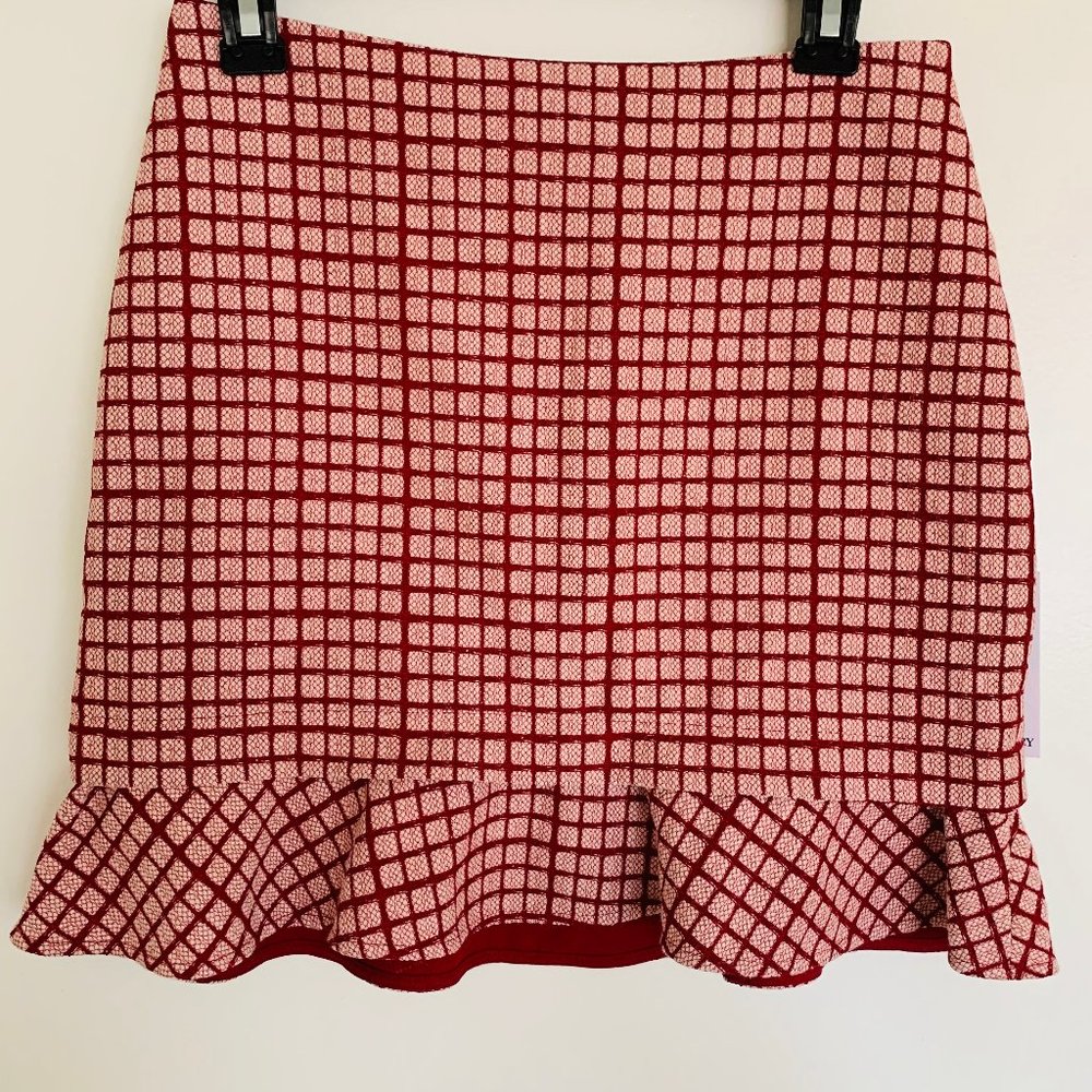 PROSE & POETRY CHECKED RUFFLED SKIRT IN POPPYCREAM